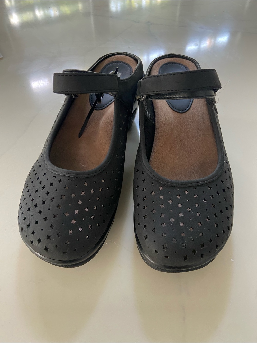White Mountain Black Mary Jane Clog Mules with Star Cutouts